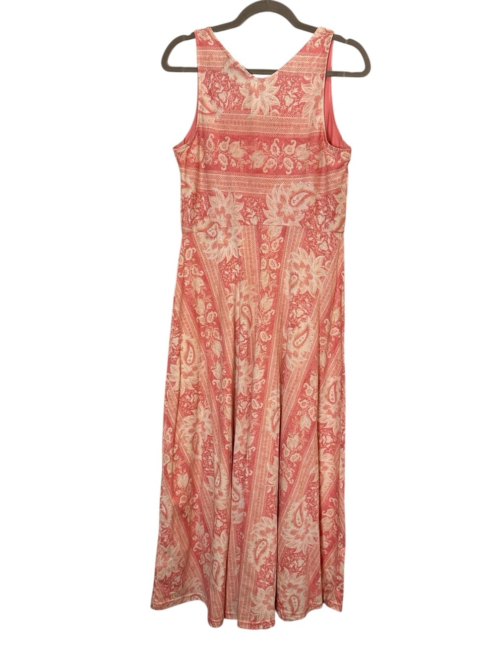 Chaps Women’s Coral/Cream Paisley Prairie Cotton Sleeveless Maxi Dress sz M - Picture 4 of 14